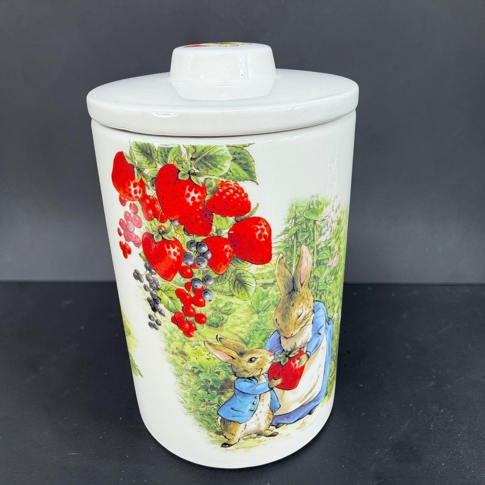 Zrike Brands Beatrix Potter Peter Rabbit Strawberry Ceramic Canister Jar 8in